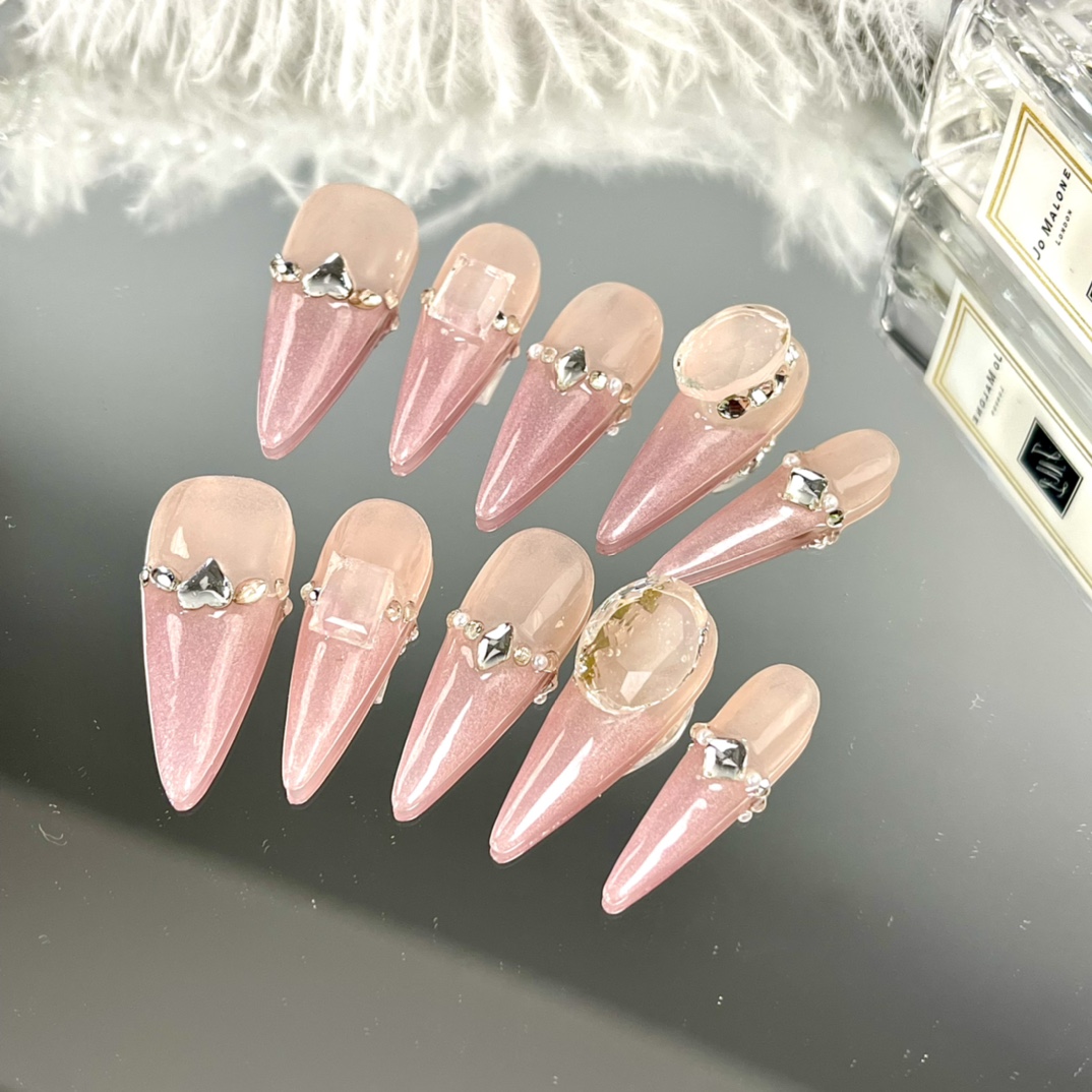 3cm Customizable Coffin Shaped Press On Nails with Glitter and Ombre Designs number 425