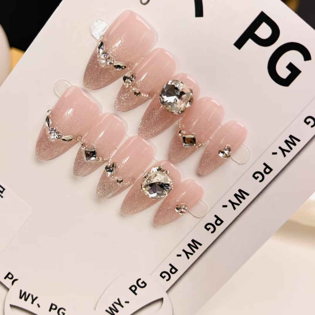 2.5cm TikTok Famous Coffin Shaped press on Nails with Holographic and Glitter Options number 427