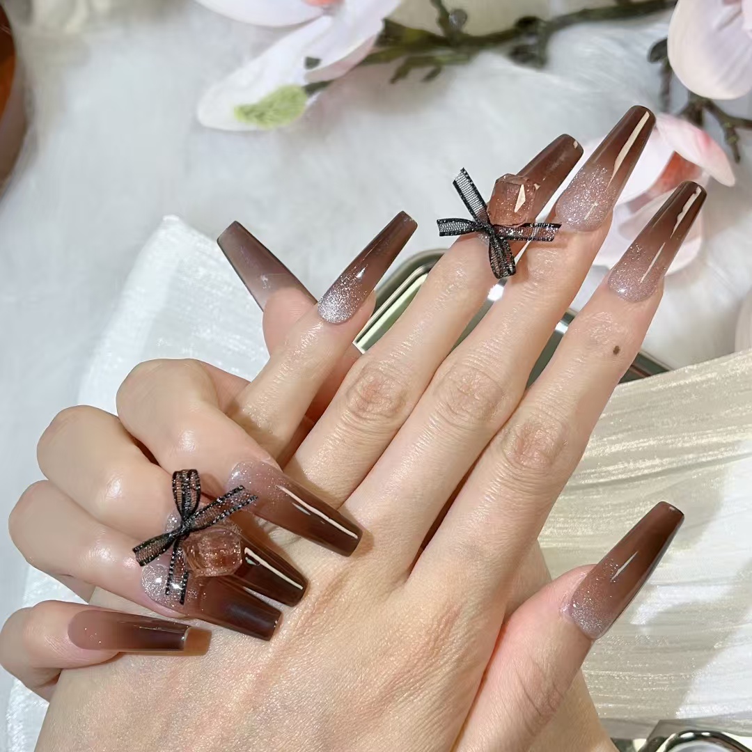 3cm Winter False Nails with Icy Blue and Glitter Accents number 292