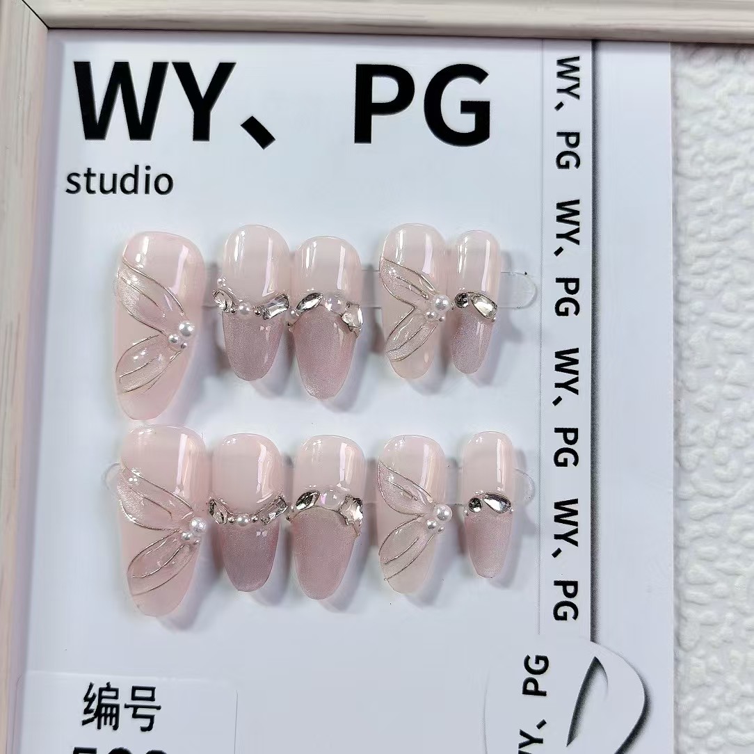 2.5cm Wedding-Ready Almond Shape False Nails with Crystal Accents number 528