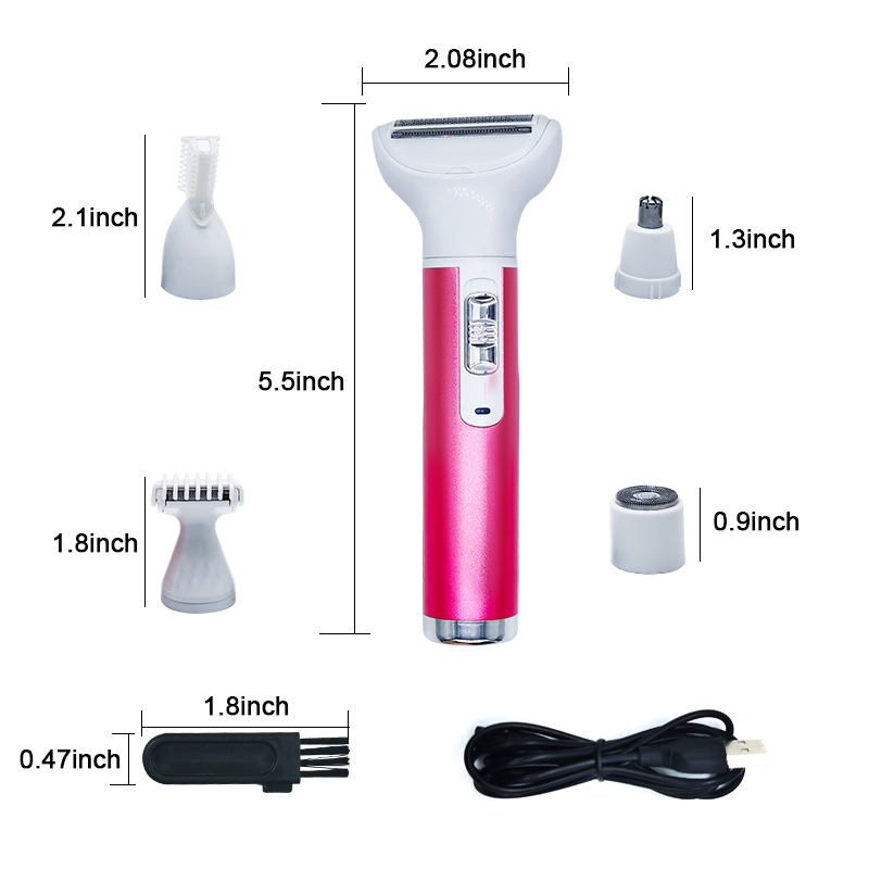 Rechargeable 5 in 1 Lady Razor Facial Nose Eyebrows Body Hair Trimmer XD-3011