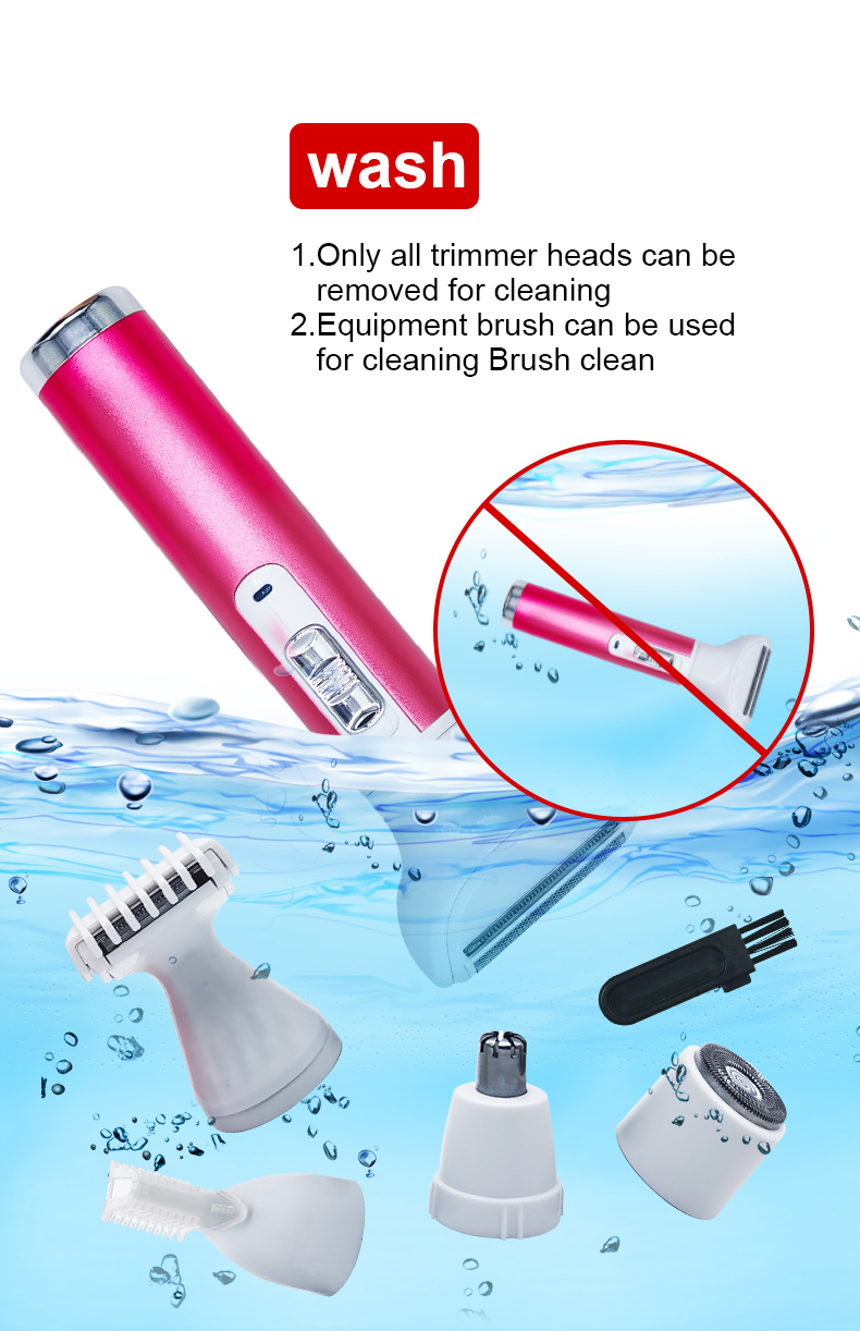 Rechargeable 5 in 1 Lady Razor Facial Nose Eyebrows Body Hair Trimmer XD-3011