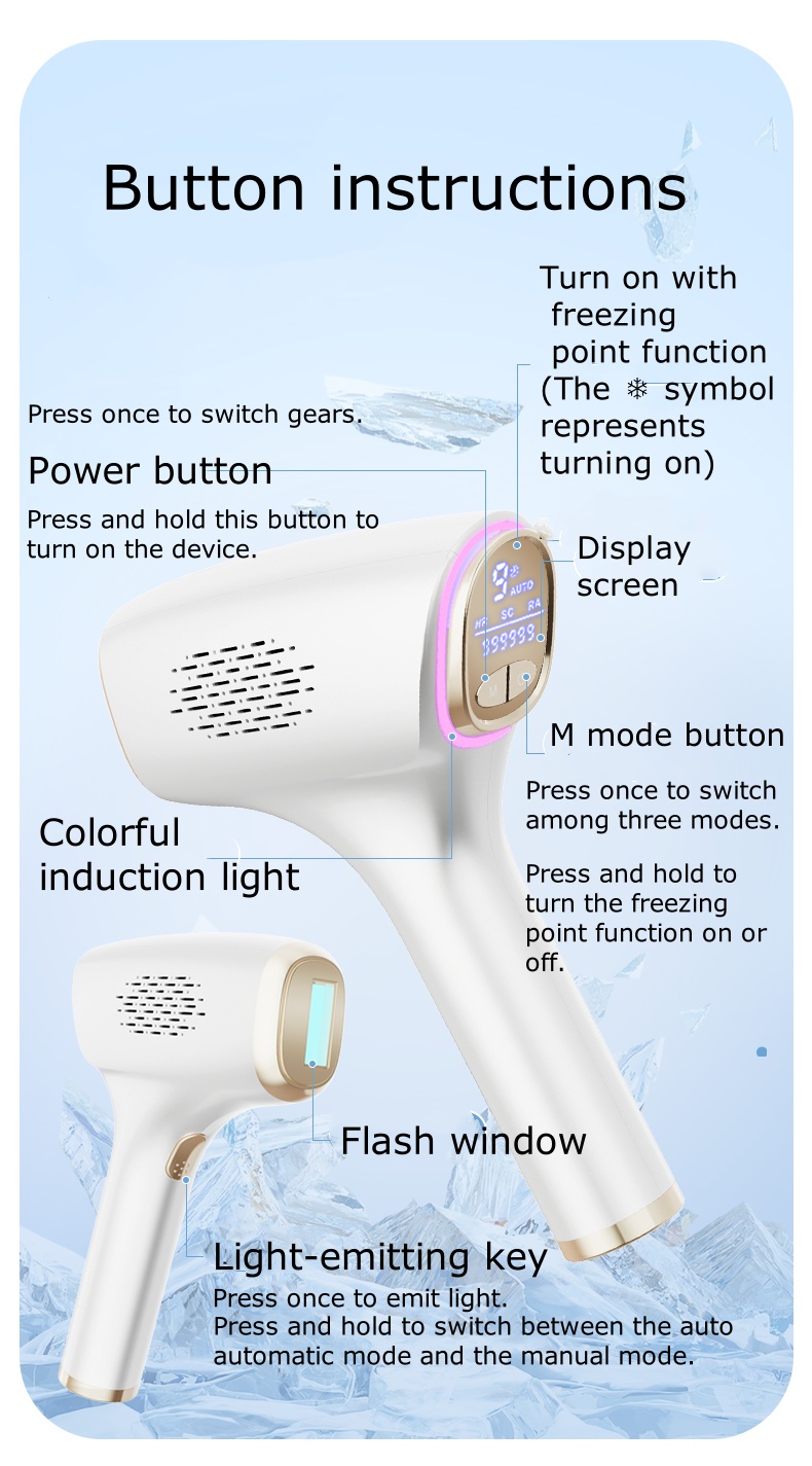 3-in-1 Replaceable Head Ice Hair Removal Device Full-Body Use for Lips Underarms and Private Area