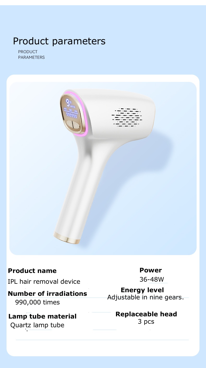 3-in-1 Replaceable Head Ice Hair Removal Device Full-Body Use for Lips Underarms and Private Area