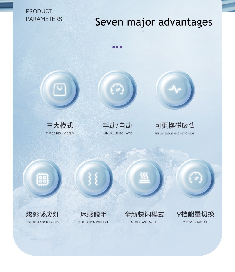 3-in-1 Replaceable Head Ice Hair Removal Device Full-Body Use for Lips Underarms and Private Area