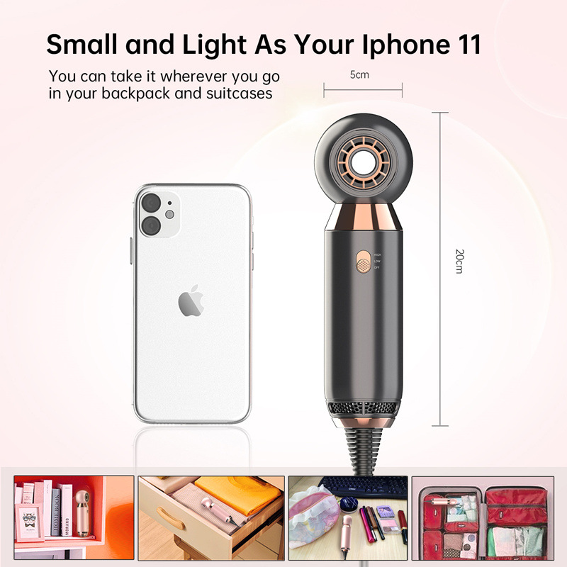 Bladeless Mini Hair Dryer Portable Travel Blow Dryer Wall Mounted Hotel Hair Dryer Compact and Light