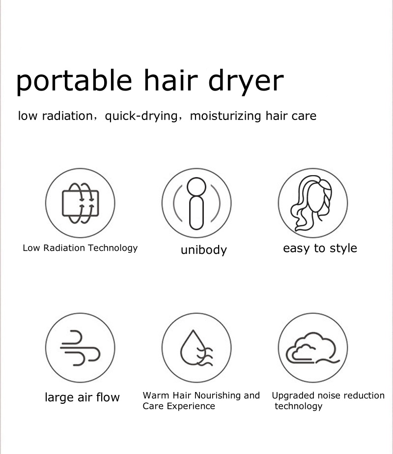Bladeless Mini Hair Dryer Portable Travel Blow Dryer Wall Mounted Hotel Hair Dryer Compact and Light