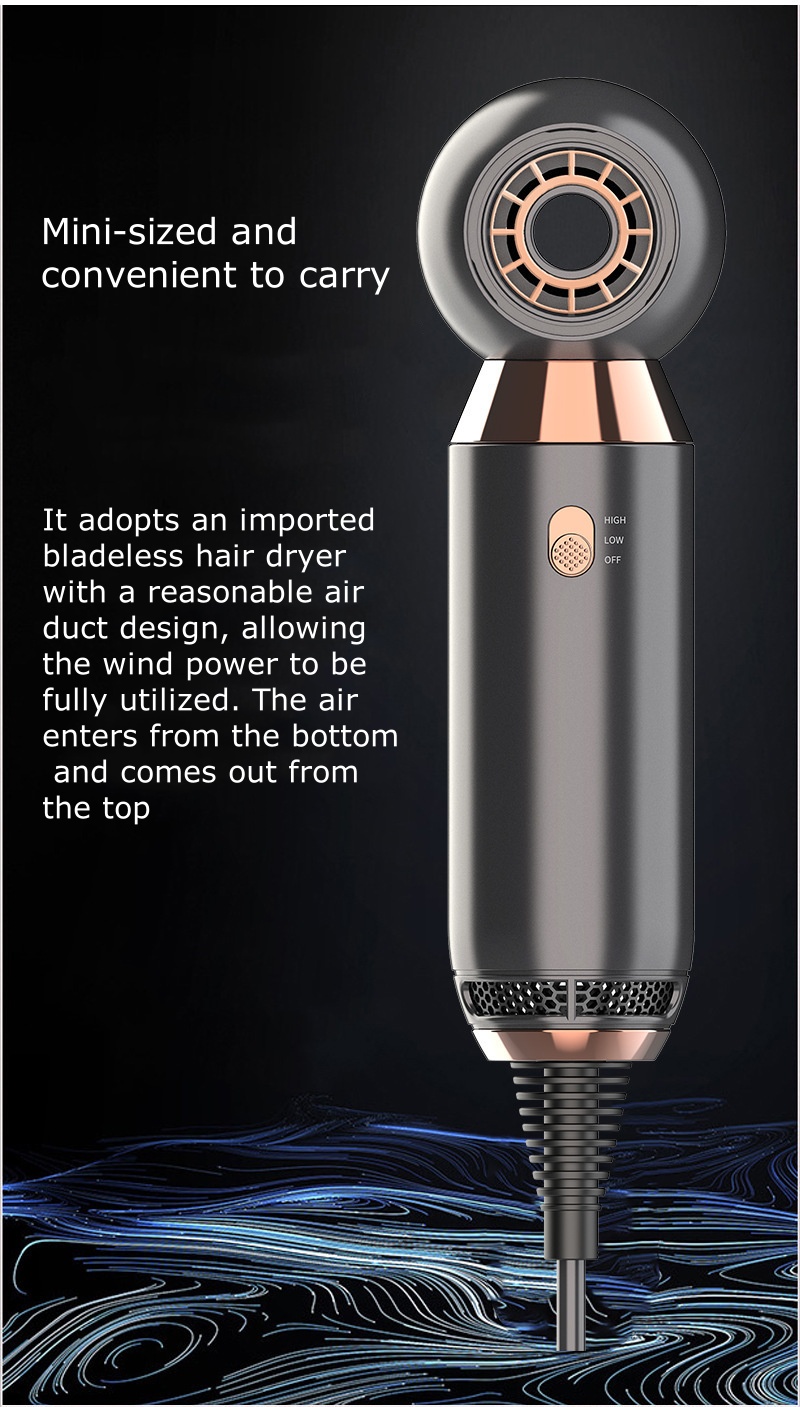 Bladeless Mini Hair Dryer Portable Travel Blow Dryer Wall Mounted Hotel Hair Dryer Compact and Light