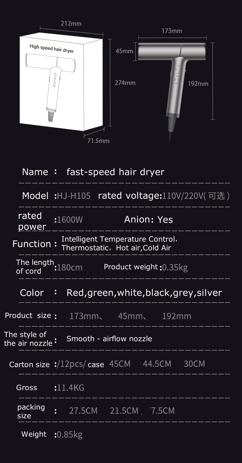 Professional High Power Hair Dryer with Constant Temperature Negative Ion Technology and High Speed Professional High Power Hair Dryer with Constant Temperature Negative Ion Technology and High Speed