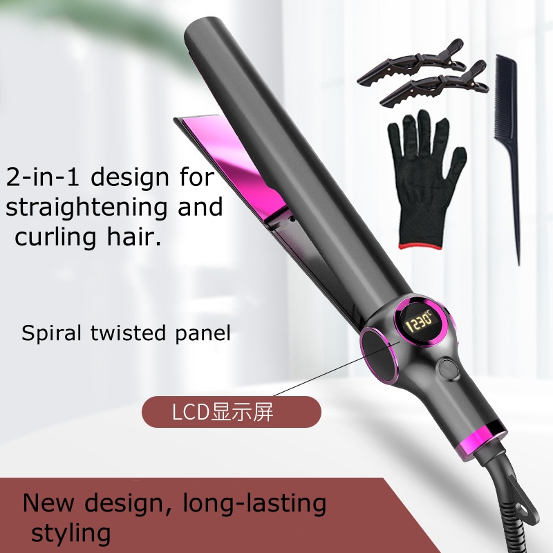 Spiral Ceramic Glaze Plate 10-Level Temperature Control Straightener and Curler Dual-Use Hair tool