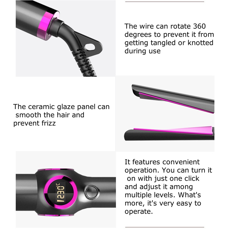 Spiral Ceramic Glaze Plate 10-Level Temperature Control Straightener and Curler Dual-Use Hair tool