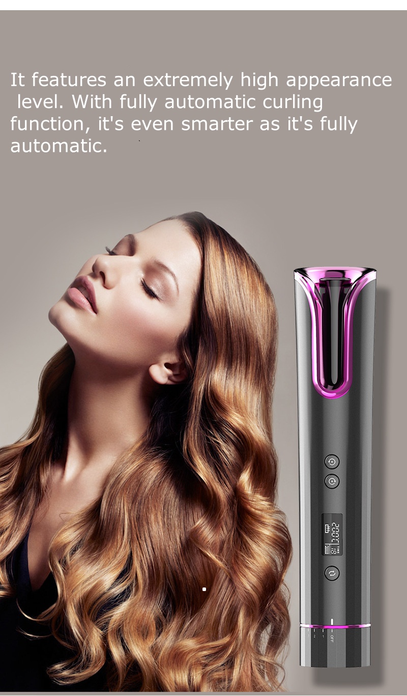 Portable Wireless Automatic Curling Iron - USB Rechargeable, Smart LCD, Multi-Functional for Travel