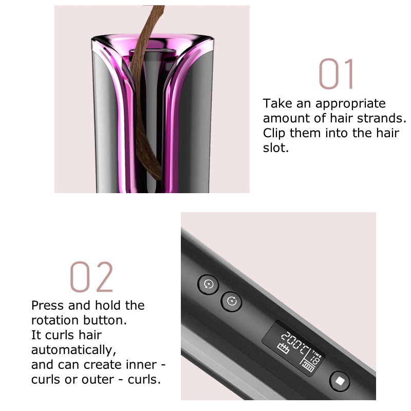 Portable Wireless Automatic Curling Iron - USB Rechargeable, Smart LCD, Multi-Functional for Travel