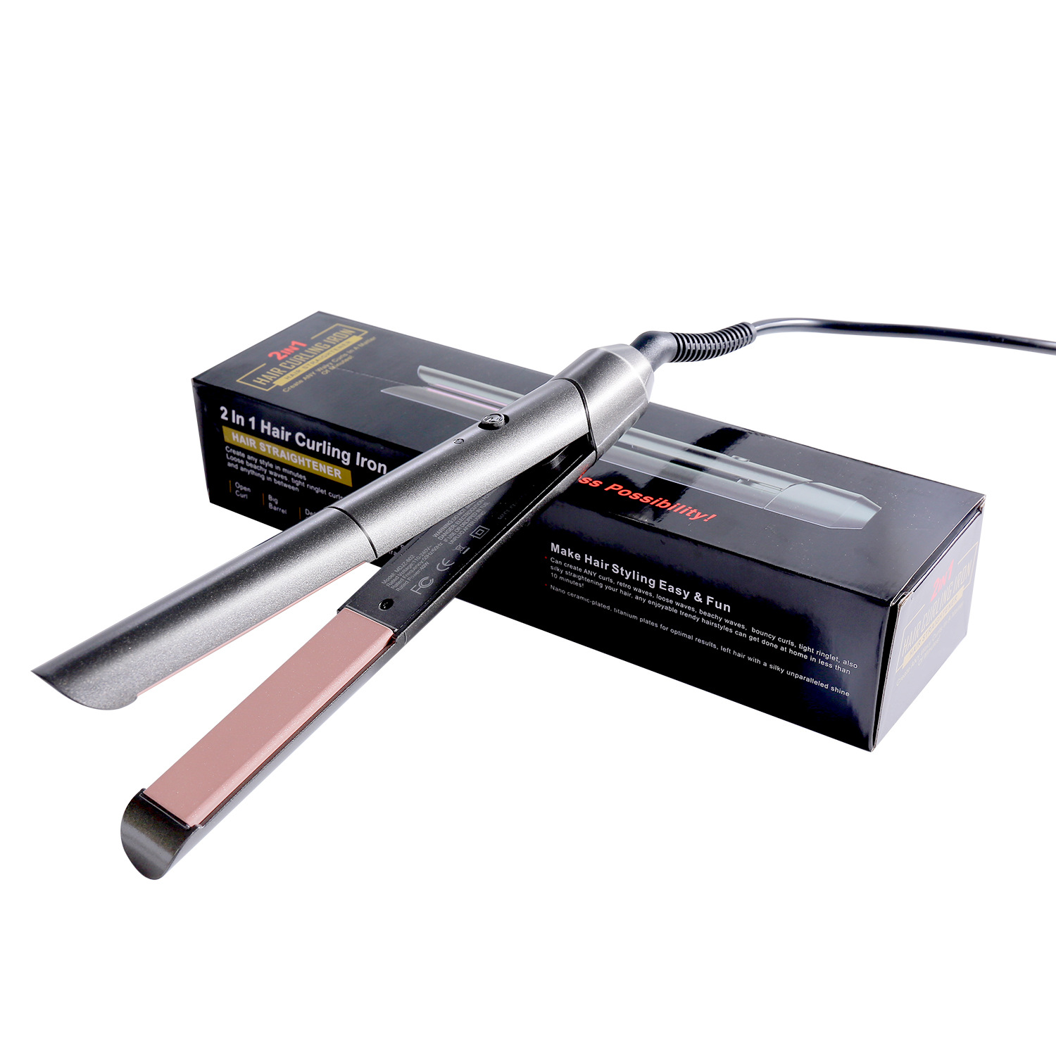 Affordable 2-in-1 Hair Straightener and Curler - Safe One-Button Temperature Control for Damage-Free