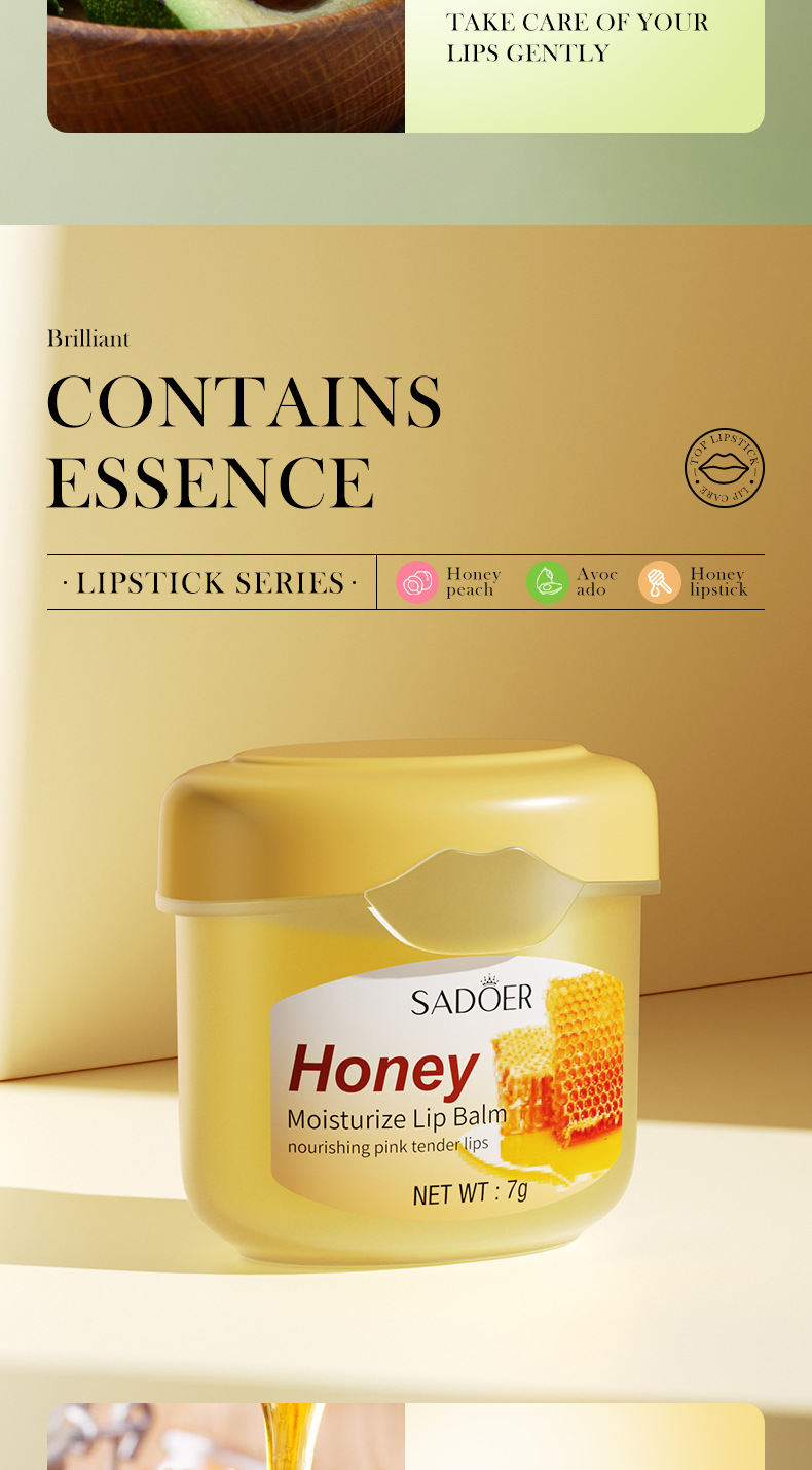 SADOER Honey Lip Balm Moisturizing Lip Care for Fall and Winter Prevents Dryness