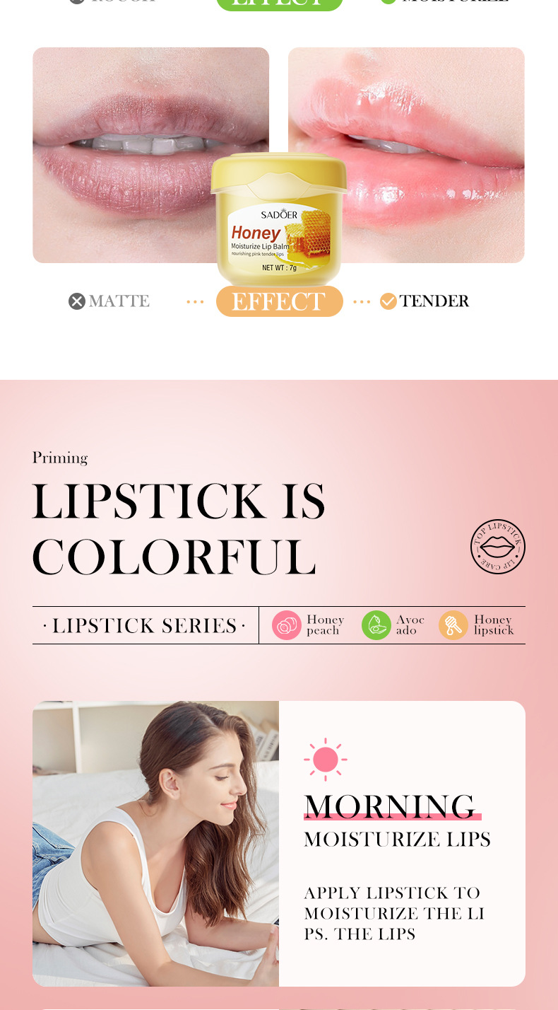 SADOER Honey Lip Balm Moisturizing Lip Care for Fall and Winter Prevents Dryness