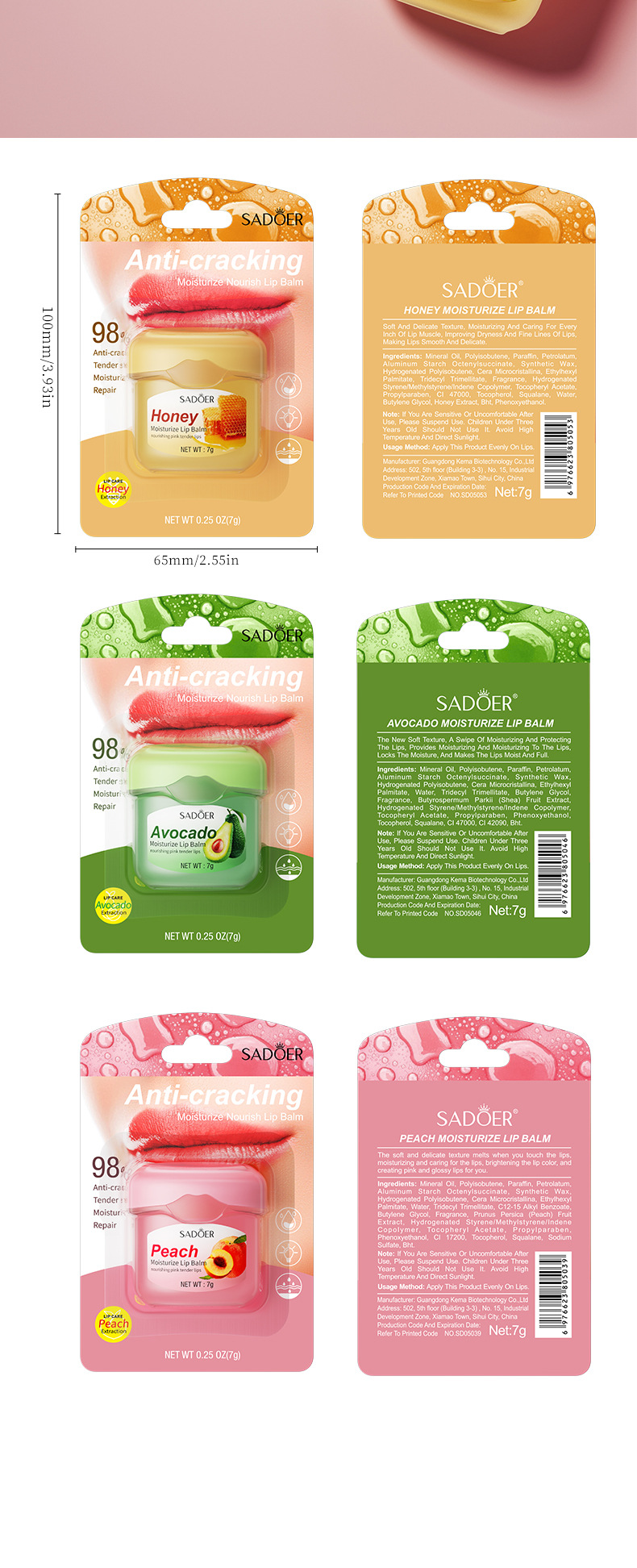 SADOER Honey Lip Balm Moisturizing Lip Care for Fall and Winter Prevents Dryness