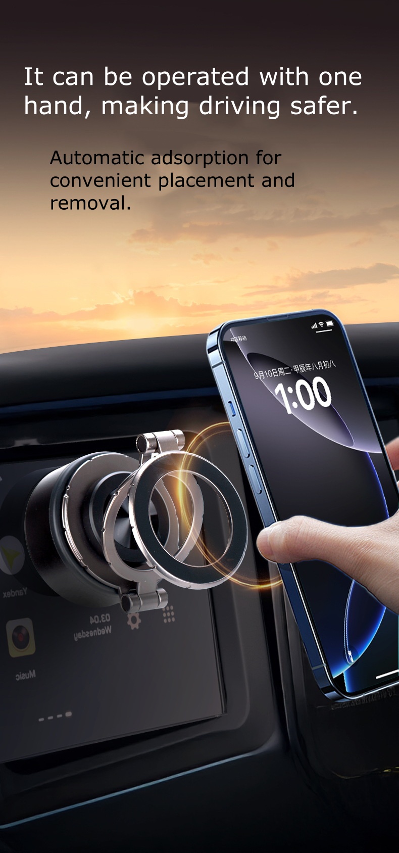 Magnetic Telescopic Car Phone Holder - Vacuum Suction Tech for GPS Navigation CZF-C502