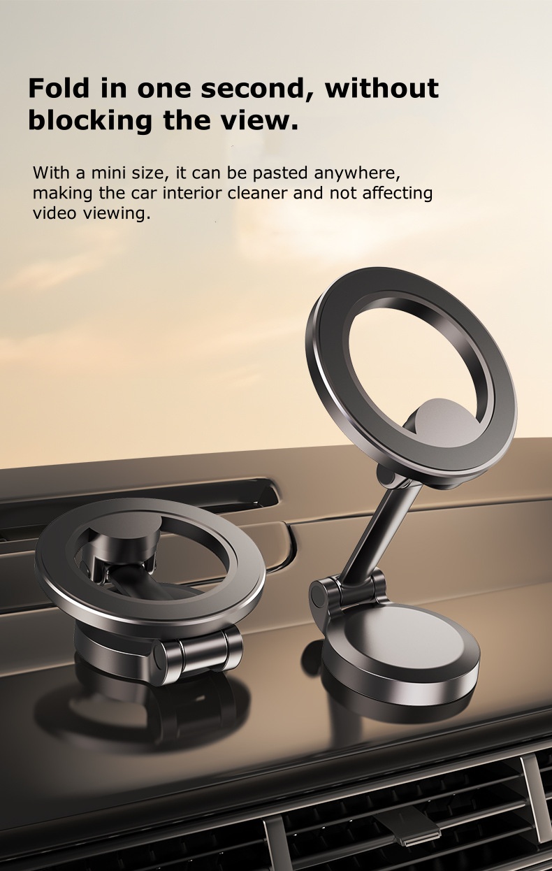 Foldable Magnetic Car Phone Holder - Anti-Shake Suction Cup Mount for Universal GPS Navigation F122