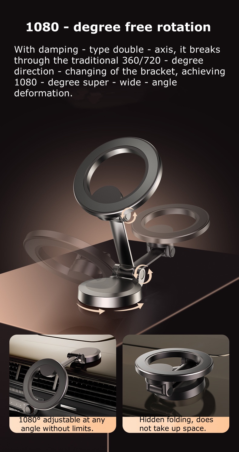Foldable Magnetic Car Phone Holder - Anti-Shake Suction Cup Mount for Universal GPS Navigation F122