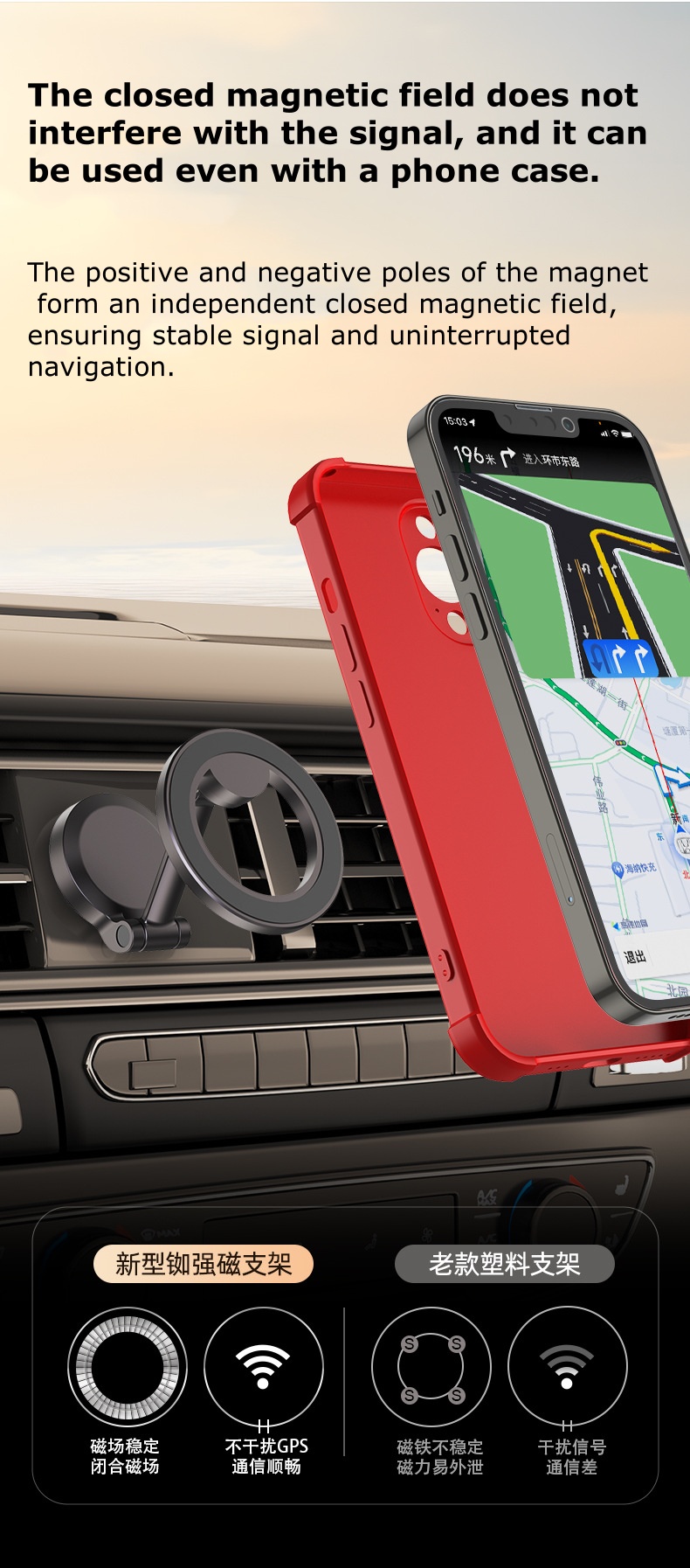 Foldable Magnetic Car Phone Holder - Anti-Shake Suction Cup Mount for Universal GPS Navigation F122