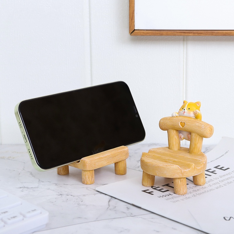 Cartoon Animal Desktop Decorations - Cute and Fun Miniature Scene Chair Phone Holder