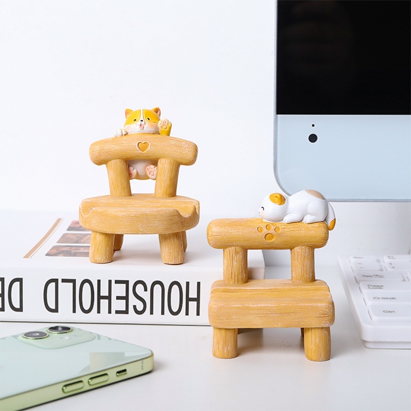 Cartoon Animal Desktop Decorations - Cute and Fun Miniature Scene Chair Phone Holder