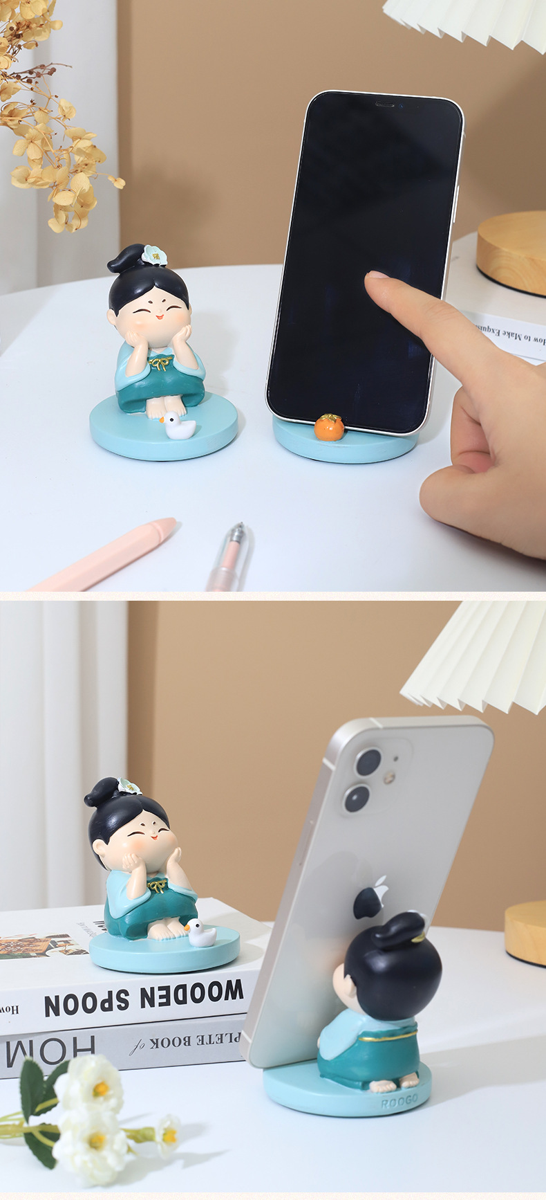 Chinese Ancient Beauty Desktop Ornament - Cartoon Resin Phone Holder Decoration