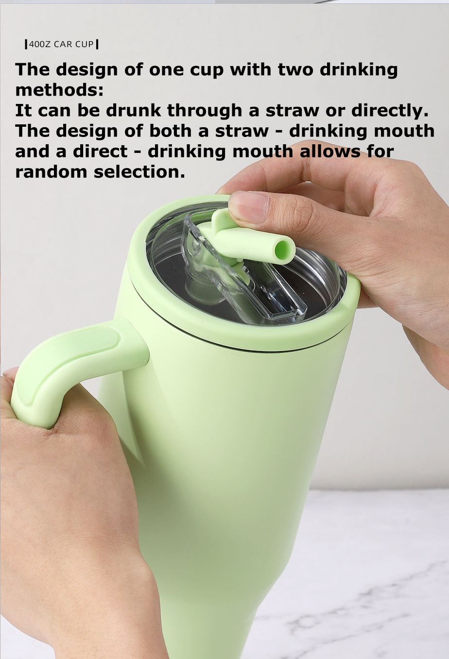 40oz 1200ml Double-Layer Leak-Proof Portable Car Cup with Foldable Straw Lid for Direct Drinking