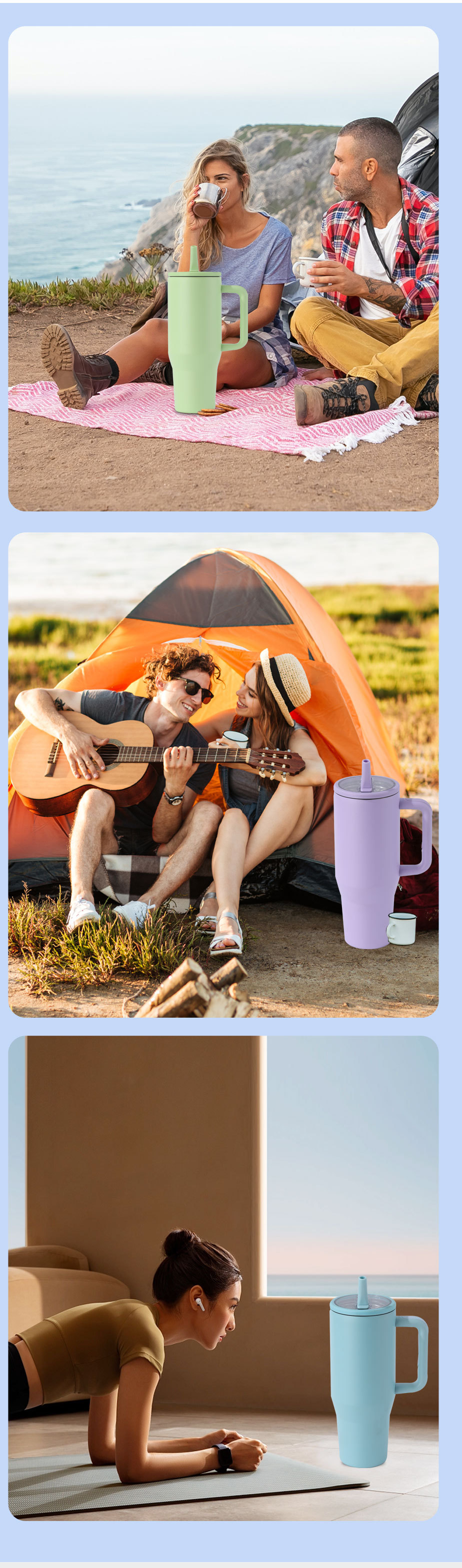 40oz 1200ml Double-Layer Leak-Proof Portable Car Cup with Foldable Straw Lid for Direct Drinking