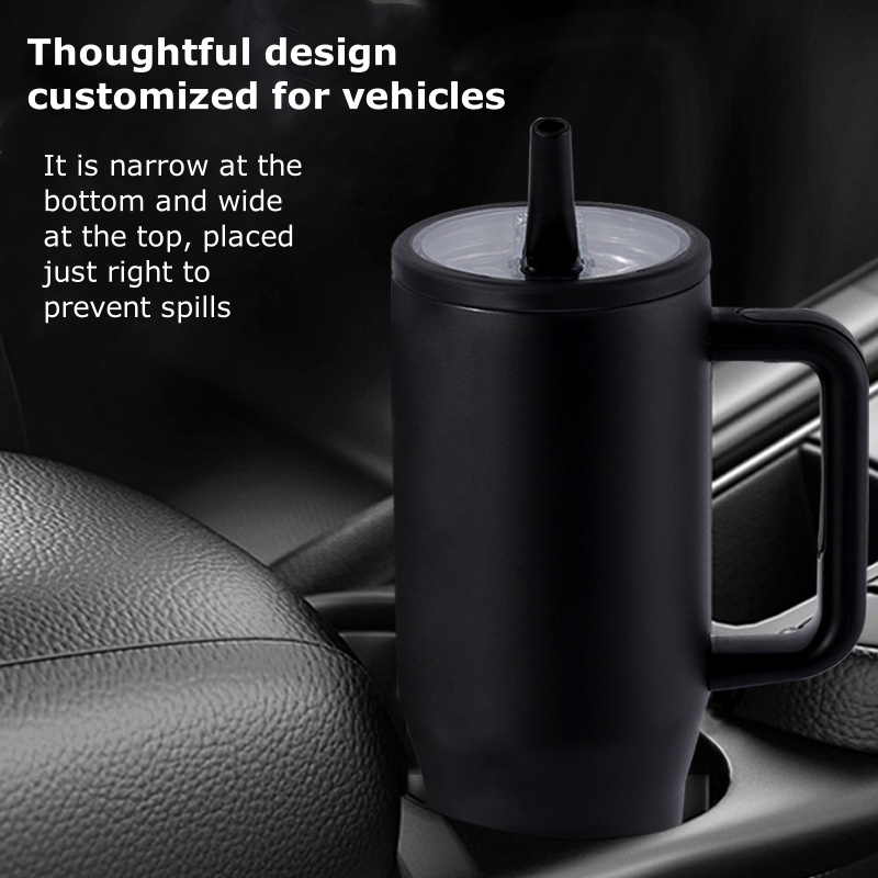 40oz 1200ml Double-Layer Leak-Proof Portable Car Cup with Foldable Straw Lid for Direct Drinking