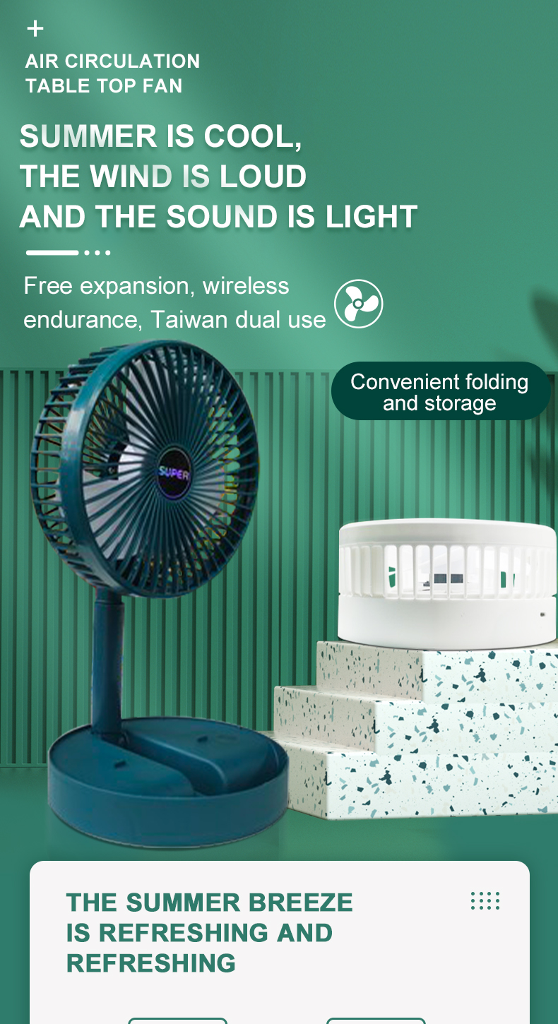 Hot selling Telescopic Fan USB Charging Cooling Portable Desk Camping Mini Table Foldable Fan 002