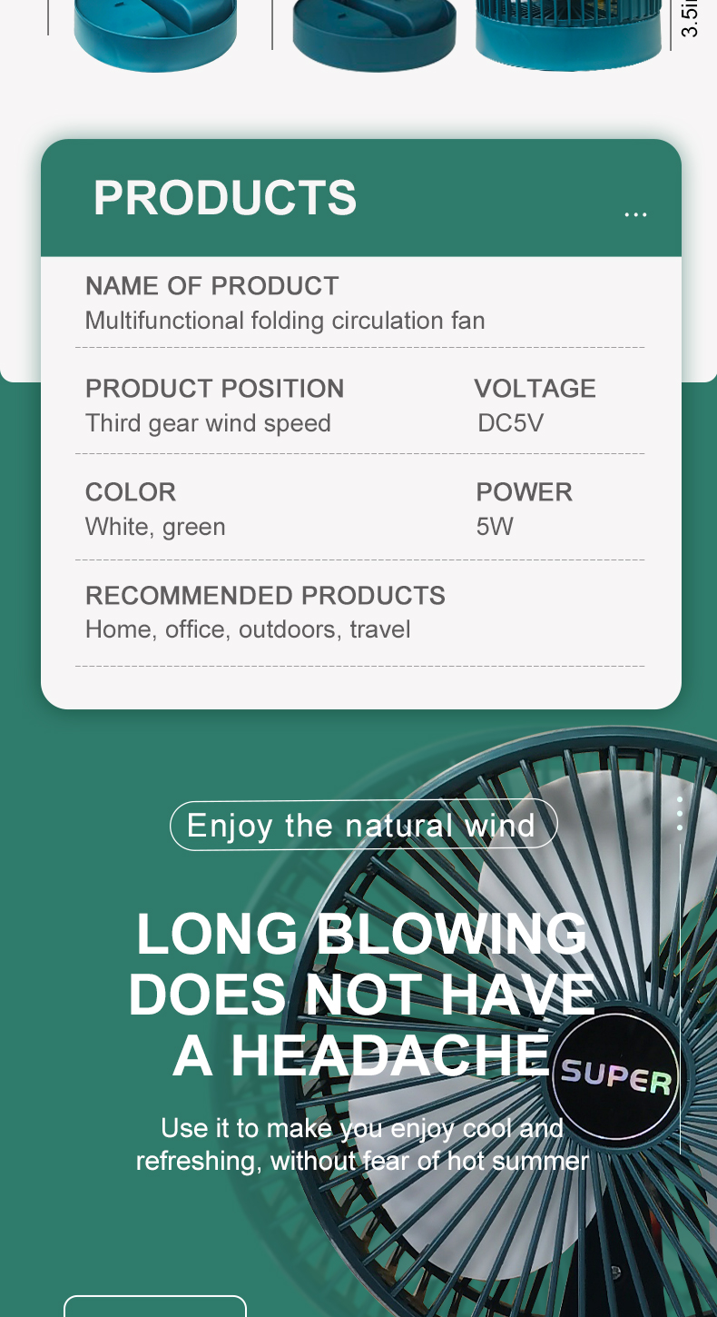 Hot selling Telescopic Fan USB Charging Cooling Portable Desk Camping Mini Table Foldable Fan 002