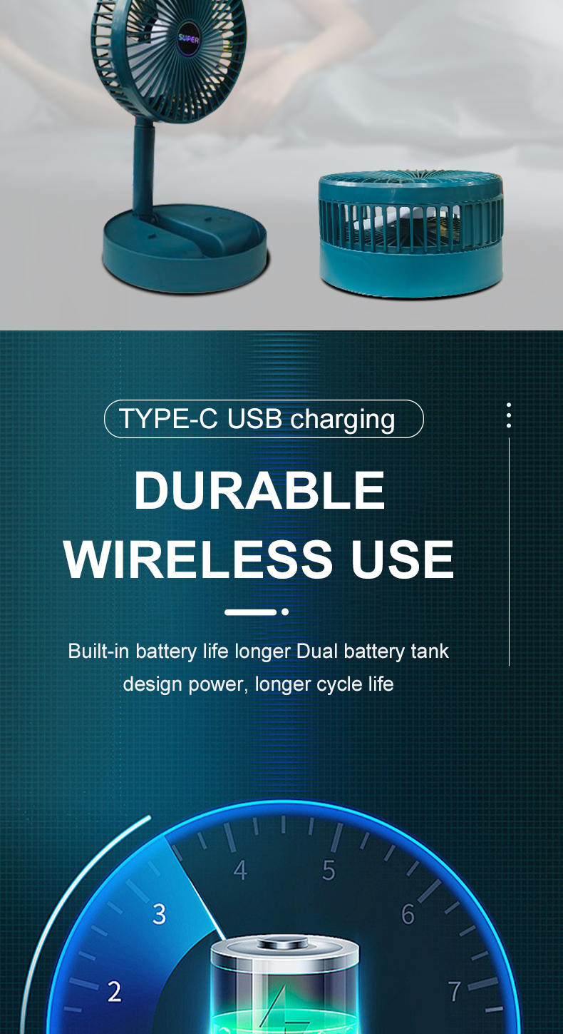 Hot selling Telescopic Fan USB Charging Cooling Portable Desk Camping Mini Table Foldable Fan 002