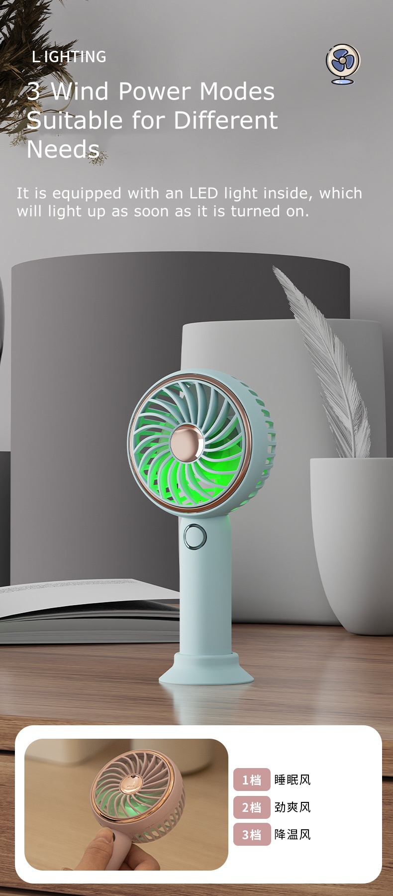 Cute Handheld Fan for Kids - Mini USB Cooling Fan Long-lasting Battery Life for Summer Heat MLS6097
