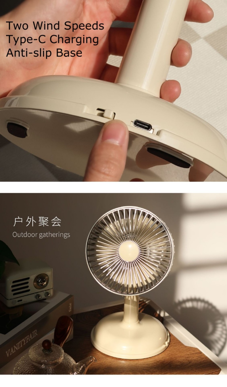 Simple Desktop Charging Fan USB Charging Portable Small Fan Retro Desktop Fan with Battery KD196