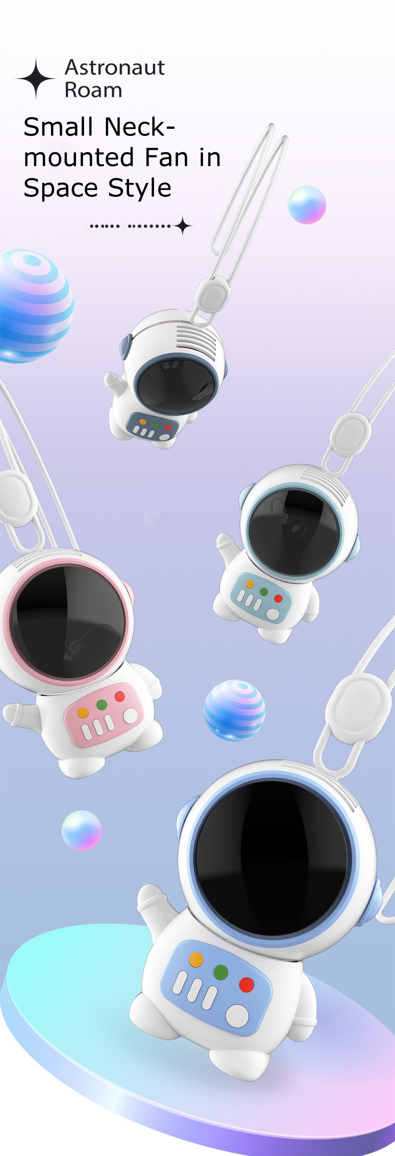 Cartoon Astronaut Bladeless Fan Keychain Pendant, Astronaut USB Charging Portable Mini Fan 6088