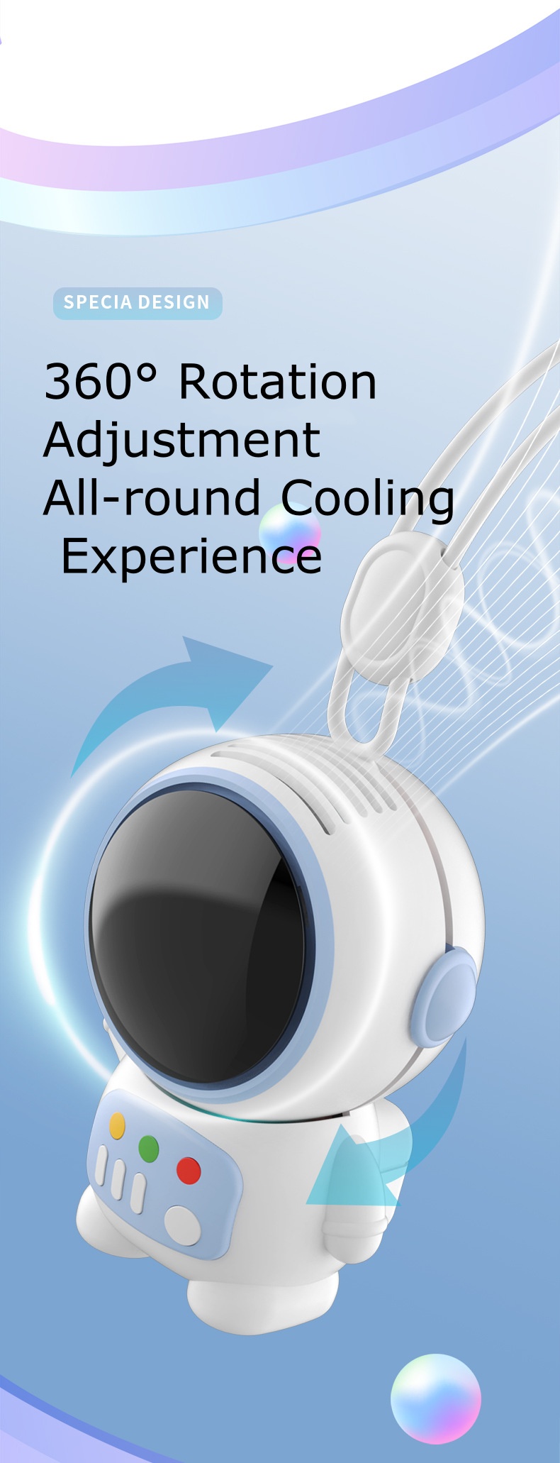 Cartoon Astronaut Bladeless Fan Keychain Pendant, Astronaut USB Charging Portable Mini Fan 6088