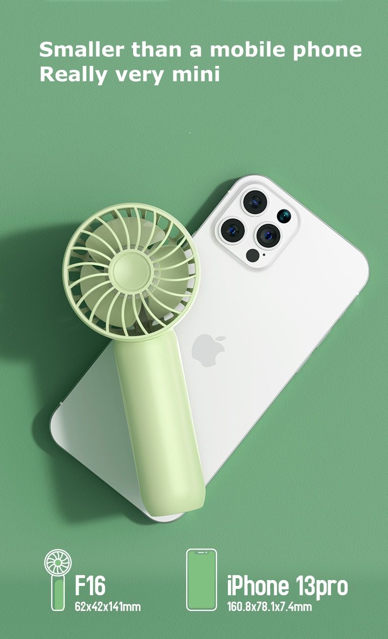 Rechargeable USB Mini Fan Portable Silent Strong Wind Long Battery Life Design F16