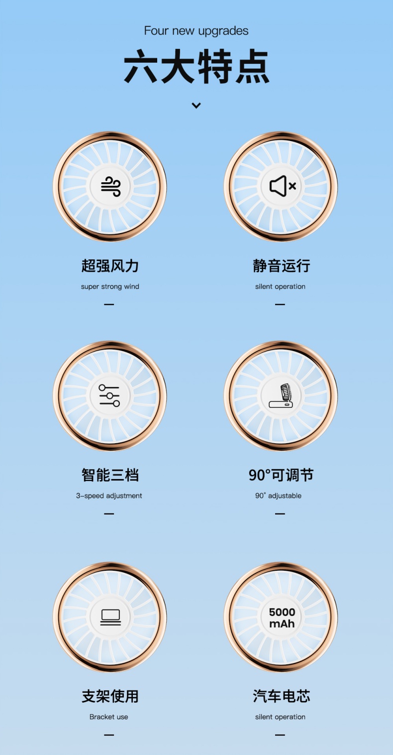 Foldable Handheld Portable Rechargeable Long Battery Life Neck-Hanging Silent Fan with F25