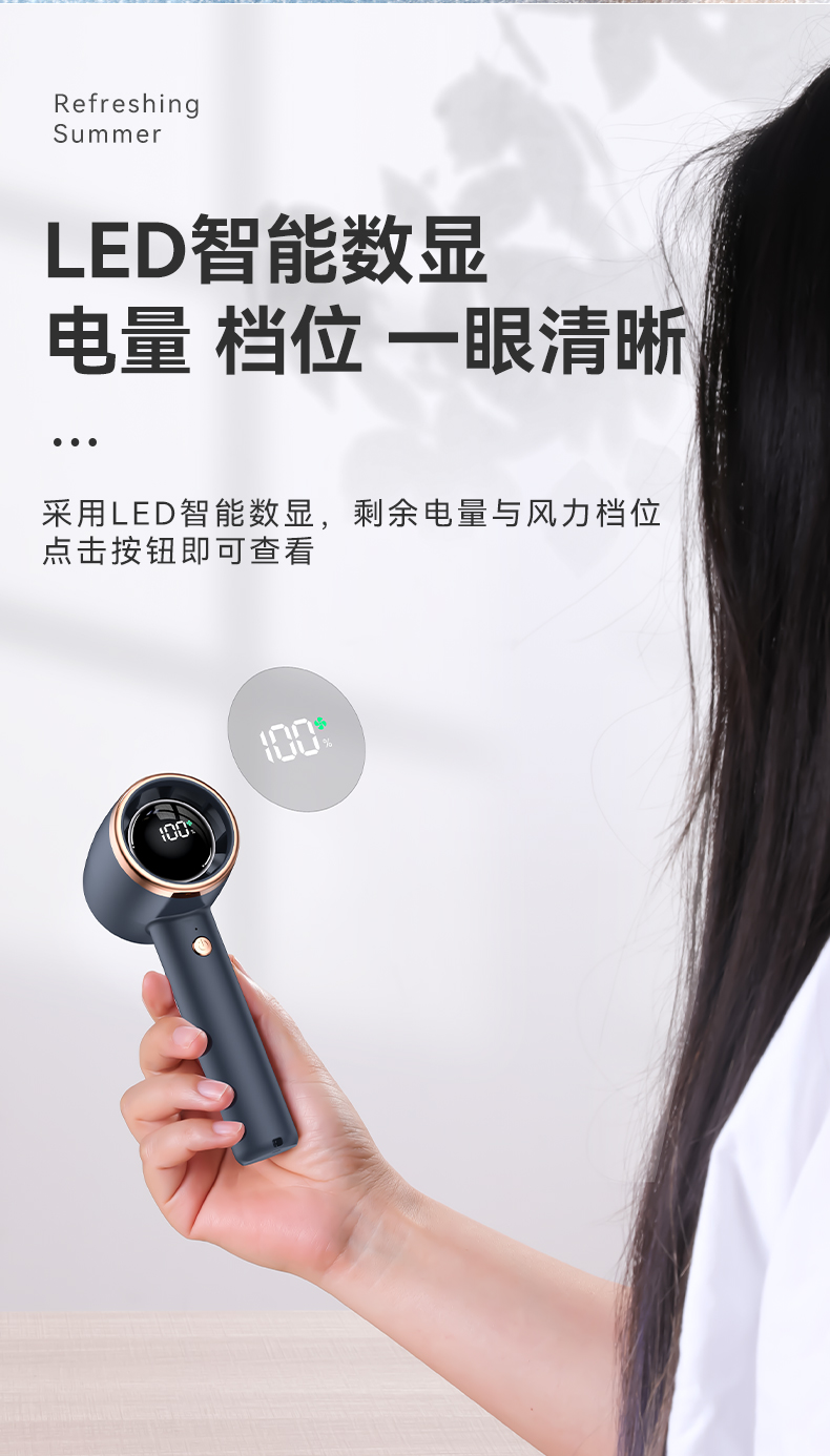  Handheld Rechargeable Long Battery Life Mini Turbo Fan with Digital Display F5