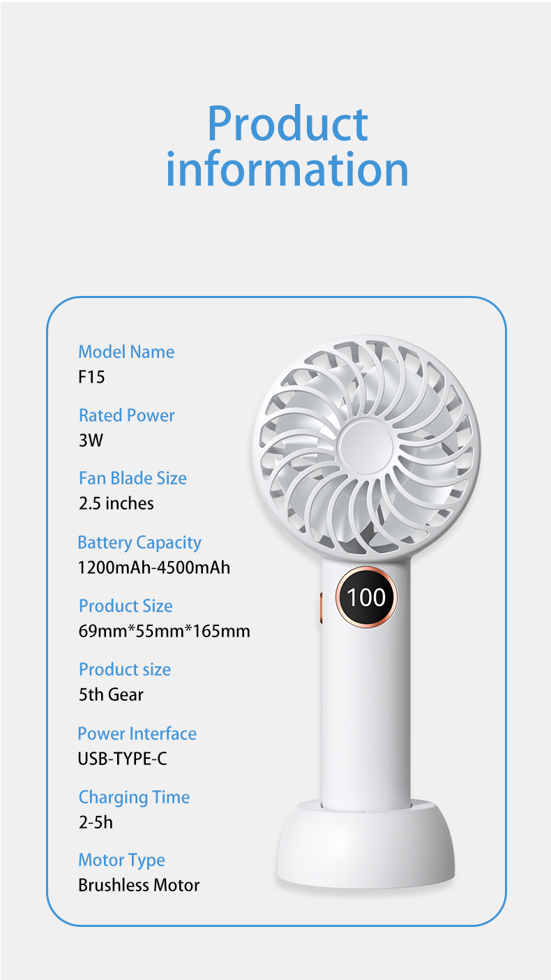 Small Handheld Portable Fan with Long Battery Life Quiet Brushless Motor F15 Small Handheld Portable Fan with Long Battery Life Quiet Brushless Motor F15