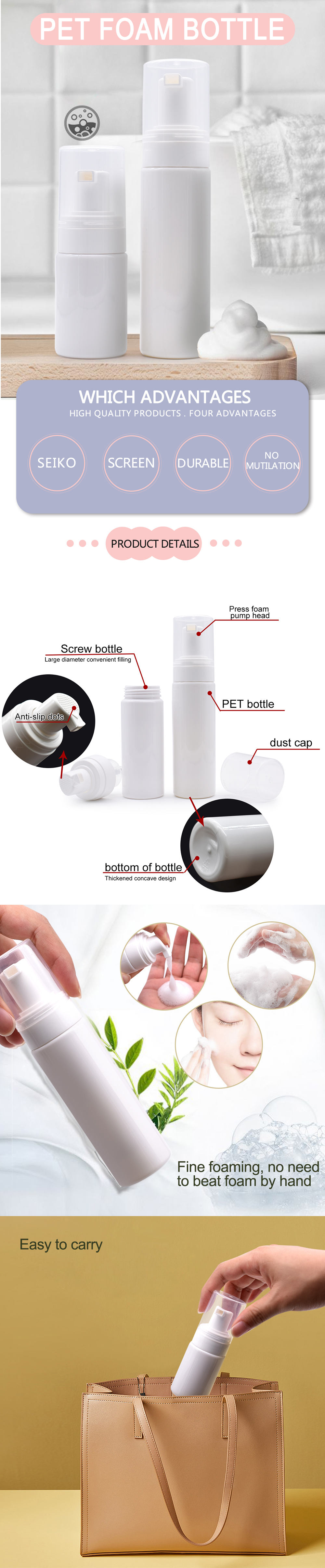Wholesale Custom 100ml 120ml 150ml 200ml clear Black Pink Facial Cleanser Foam Bottle Bubble Bottle