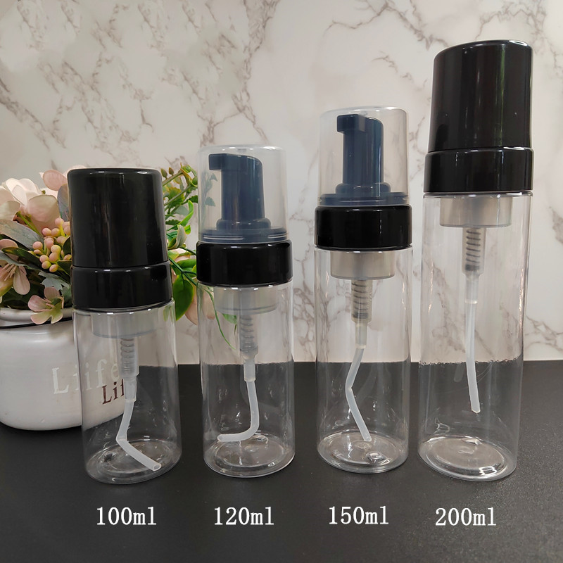 Wholesale Custom 100ml 120ml 150ml 200ml clear Black Pink Facial Cleanser Foam Bottle Bubble Bottle