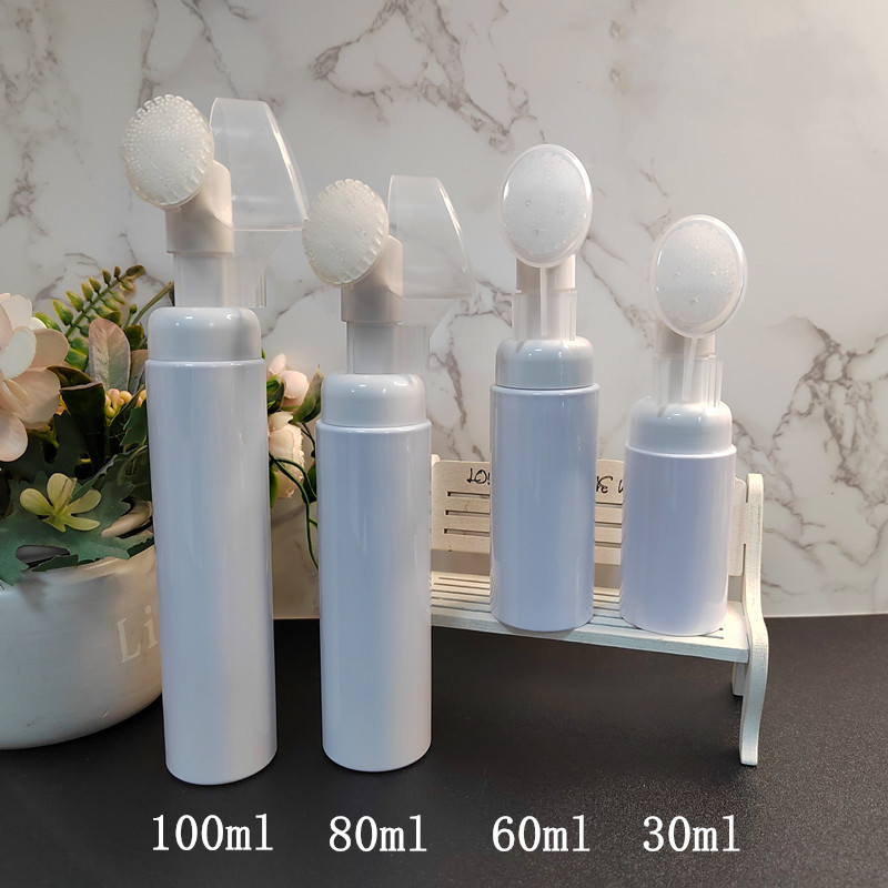 30ml 60ml Foam Bottle Facial Cleansing Mousse foaming dispensing bottle with silicone brush head