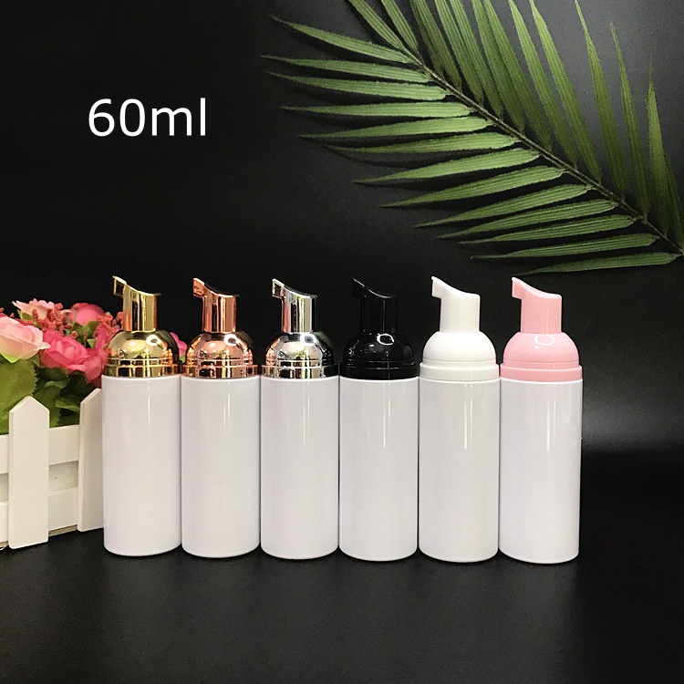 60ml white pet foam bottle with gold silver pump cap