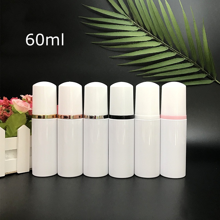 60ml white pet foam bottle with gold silver pump cap