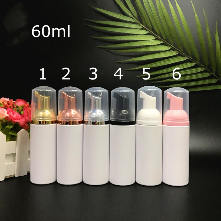 60ml white pet foam bottle with gold silver pump cap