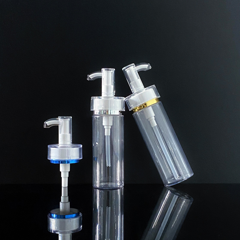 Transparent white flat - shouldered cosmetic lotion and toner dispensing bottles with press pumps Transparent white flat - shouldered cosmetic lotion and toner dispensing bottles with press pumps