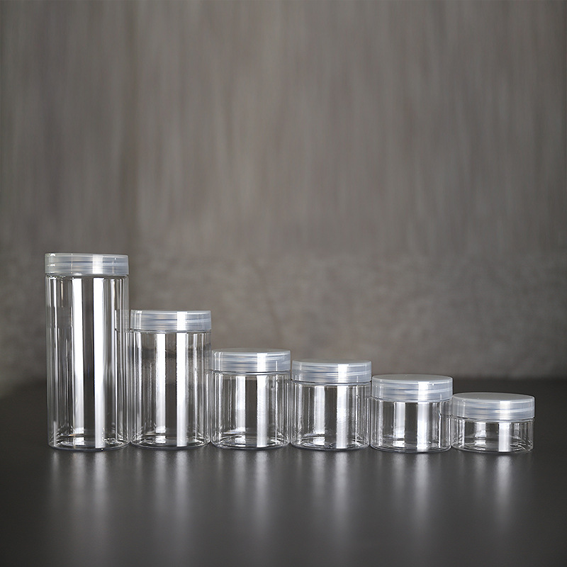 56mm opening 50ml-330ml pet plastic jar with black/white/clear/silver/gold cap for food